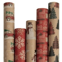 JAM Paper Christmas Kraft Gift Wrap, Multi-Color, (5 Rolls) 125 Sq ft.