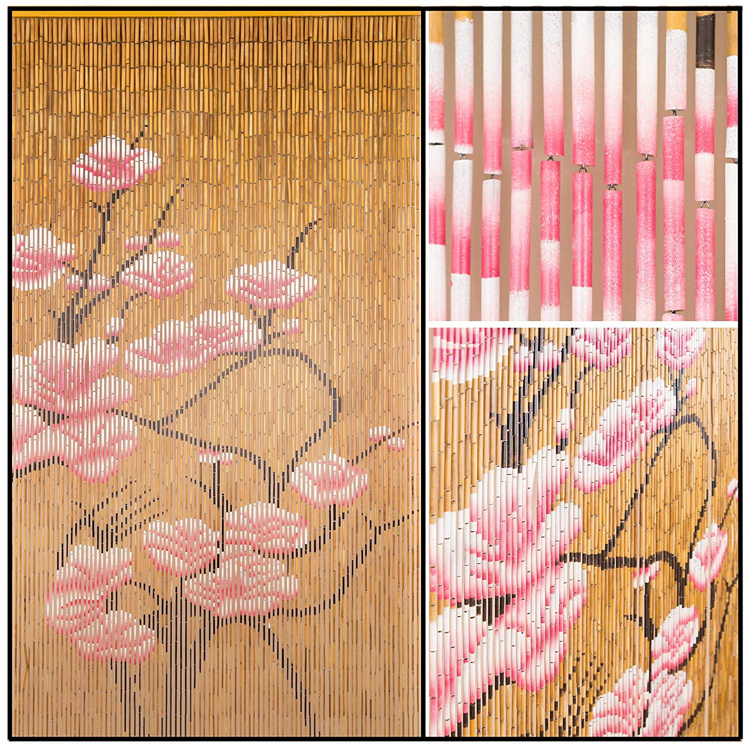 BeadedString Bamboo Wood Beaded Curtain-90 Strands-80" High-35.5" Wide