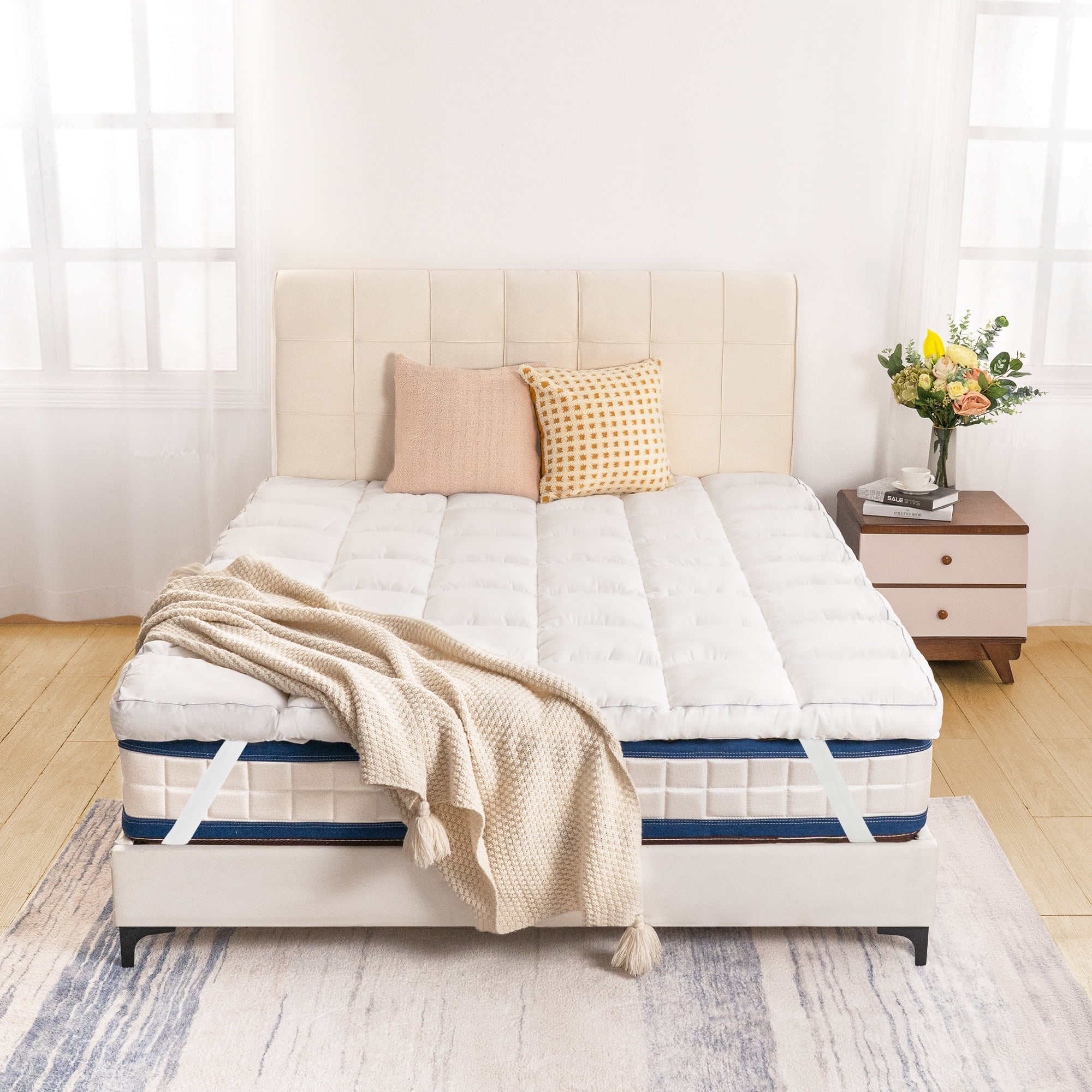 AngQi 3inch Mattress Topper Queen, Hotel Quality Down Alternative Fill