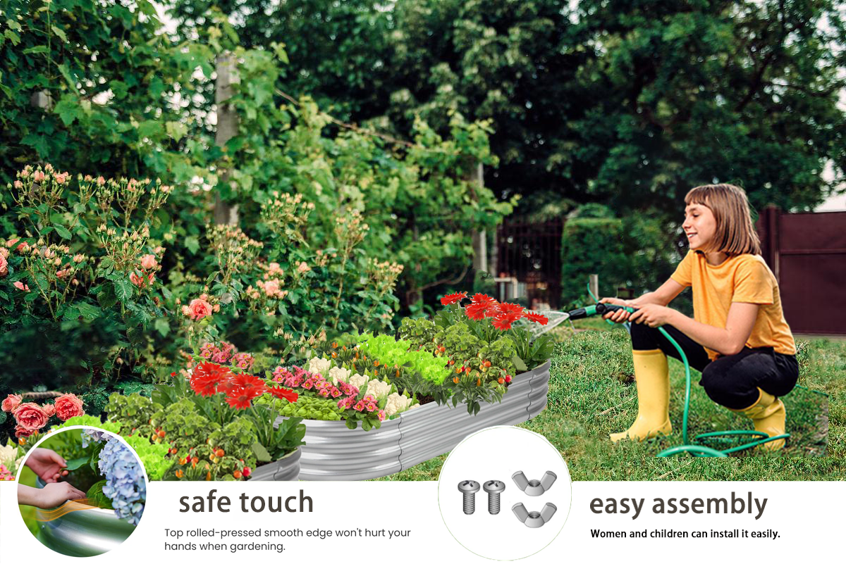 Asotewt Raised Garden Bed 4ft Oval Large Rot-Resistant Galvanized Metal Planter Box,2pack,Silver