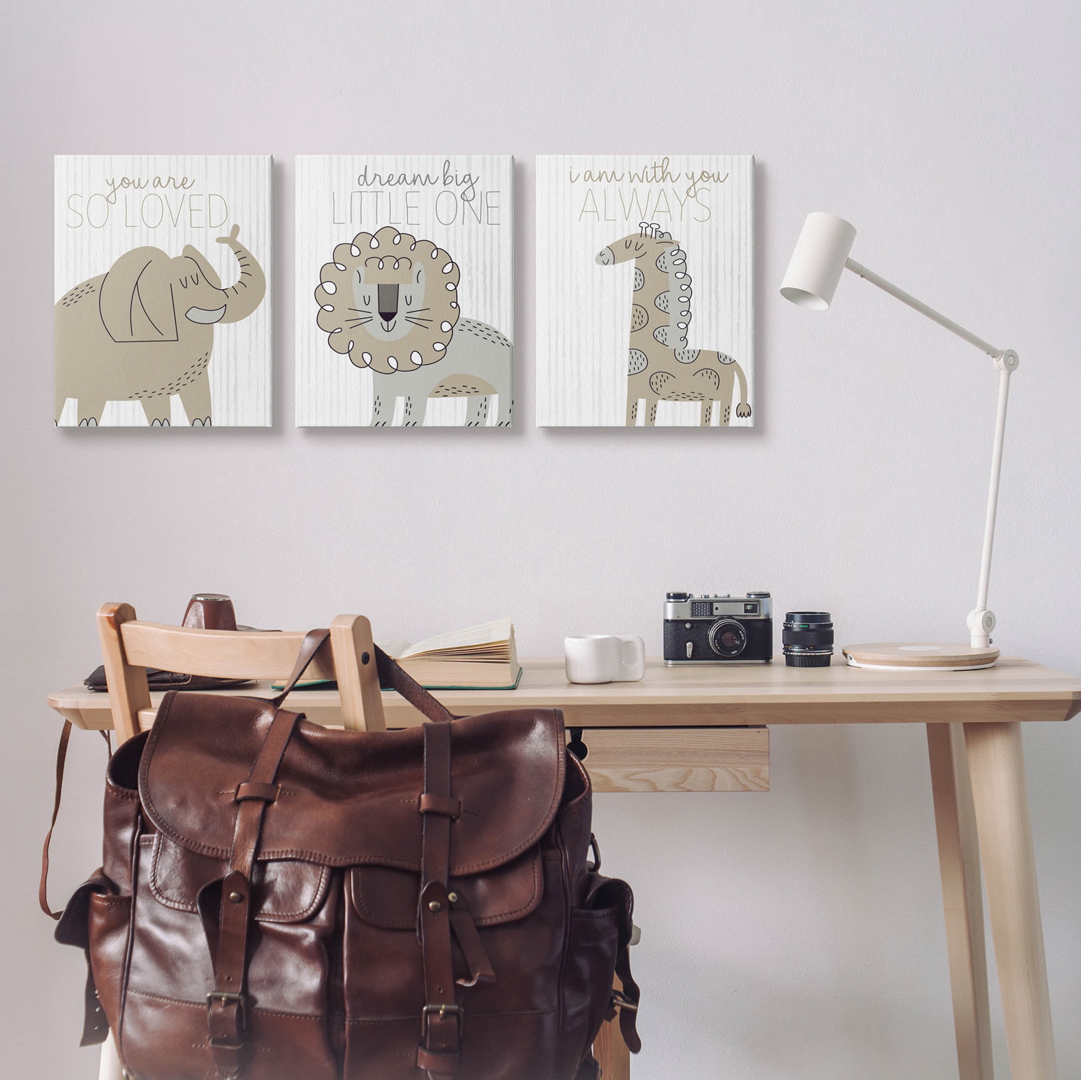 Stupell Industries Comforting Animal Nursery Sentiments Graphic Art Gallery Wrapped Canvas Print Wall Art, Set of 3, Design by Kim Allen