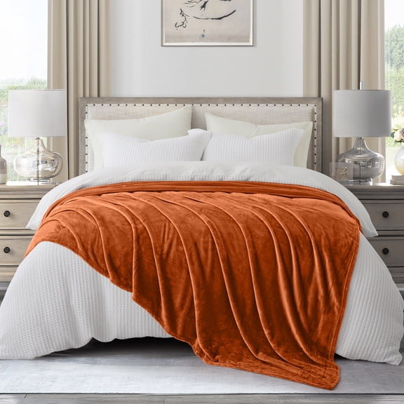 IR Imperial Rooms Fleece Bed Throw Blanket, Plush, Travel and Couch Fuzzy, Cozy Washable Ultrasoft Twin Size Rust
