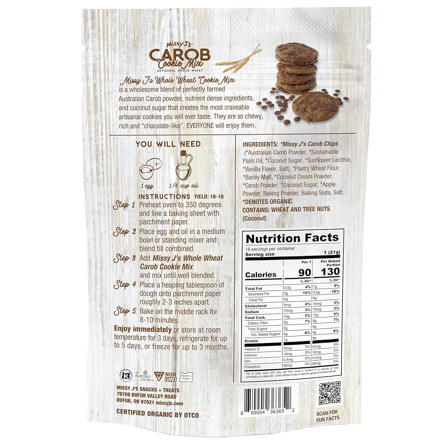 Missy J’s Organic Carob Whole Wheat Cookie Mix, Vegan Healthy Low Calorie Snacks 12 oz 3 Pack