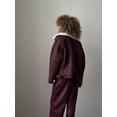 thumbnail image 5 of Chaqueta de cuero Burdeos para mujer, chaquetas cálidas con cremallera y solapa contrastante a la moda para motocicleta, ropa para invierno y otoño 2024, 5 of 5