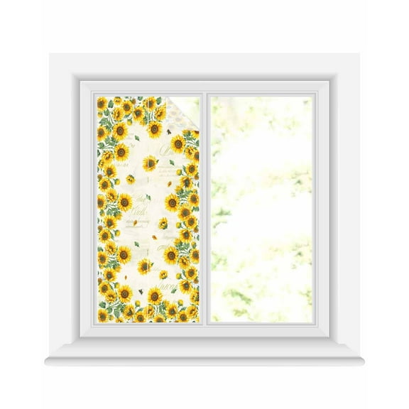 Window Privacy Film Sunflower Stained Glass Window Film Decorative Sun Block Window Cover Farm Botanical Plant Floral Retro Bee Window Clings Static Adhesive Sticker for Bathroom 17.7"x39.3"