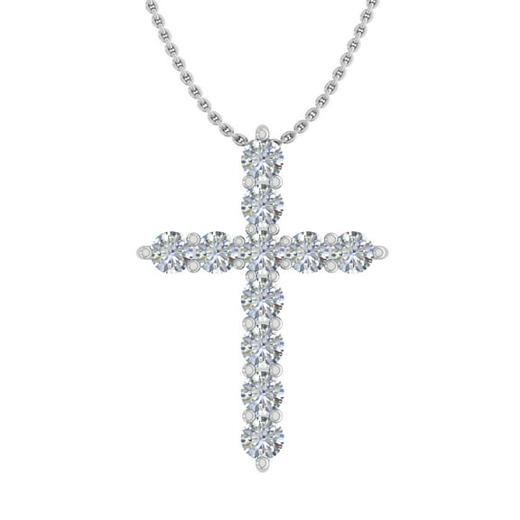 1/2 Carat Diamond Cross Pendant Necklace in 10K White Gold (With Silver Chain)
