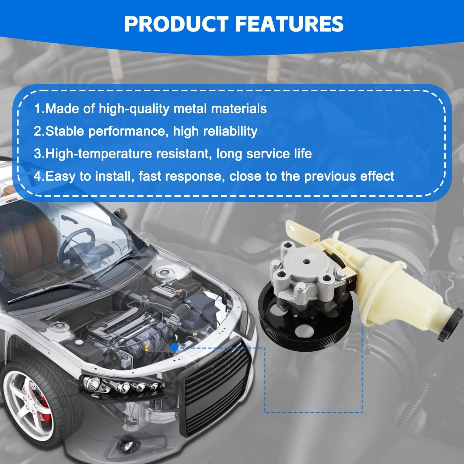 PANGOLIN Power Steering Pump with Pulley Reservoir Compatible with 2000-2004 Dodge Durango 4.7L, Dakota 3.7L 4.7L Replacement Part OE 21-4045R, 52106253AC, 964045R