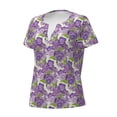 thumbnail image 3 of Wukai Violets Flowers Casual V-Neck Graphic Tees for Women: Lightweight and Breathable Summer Tops with Stylish Design-Small, 3 of 8