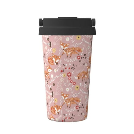 

Xecao Beautiful Fox Pattern Insulated Coffee Mug with Handle & Flip Thermos Mug Water Bottle Coffee Tumbler Cup