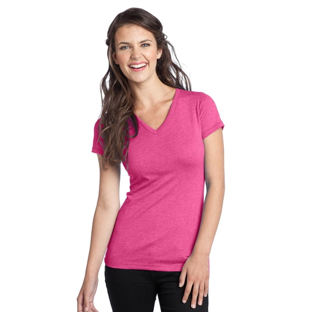 DISCONTINUADO Camiseta con cuello en V Tri-Blend de District Juniors M Dark Fuchsia Heather Distrito DT242V