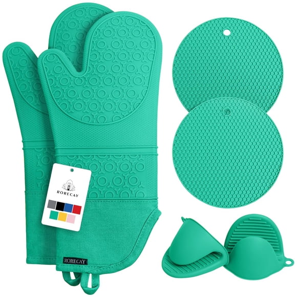 Juego de guantes de cocina Rorecay de silicona antideslizante, resistentes al calor, 260 °C