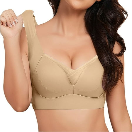 Clearance! Ogiraw Wireless Bras for Women Womens Large Strapless Lace Tank Top Underwear Thin Side Fold Side Breast Gather Adjustable Bra Plus Size Bras for Women
