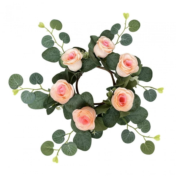 Anillo de vela de pilar, corona, anillo de vela de flor de Rosa Artificial, centro de mesa de imitación, portavelas para banquetes y vacaciones champán