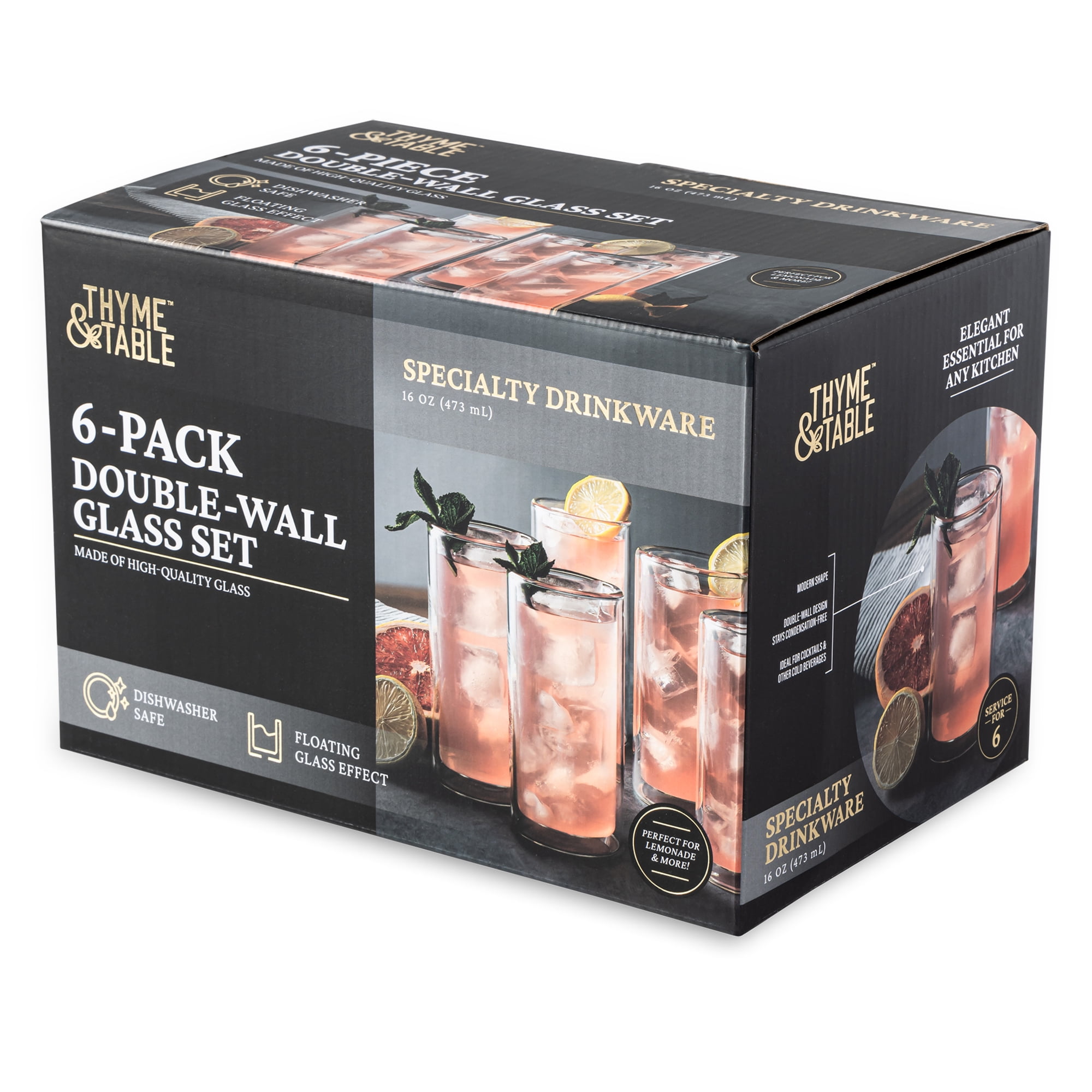 Thyme & Table Clear Double Wall Glasses, 16 fl oz, Set of 6