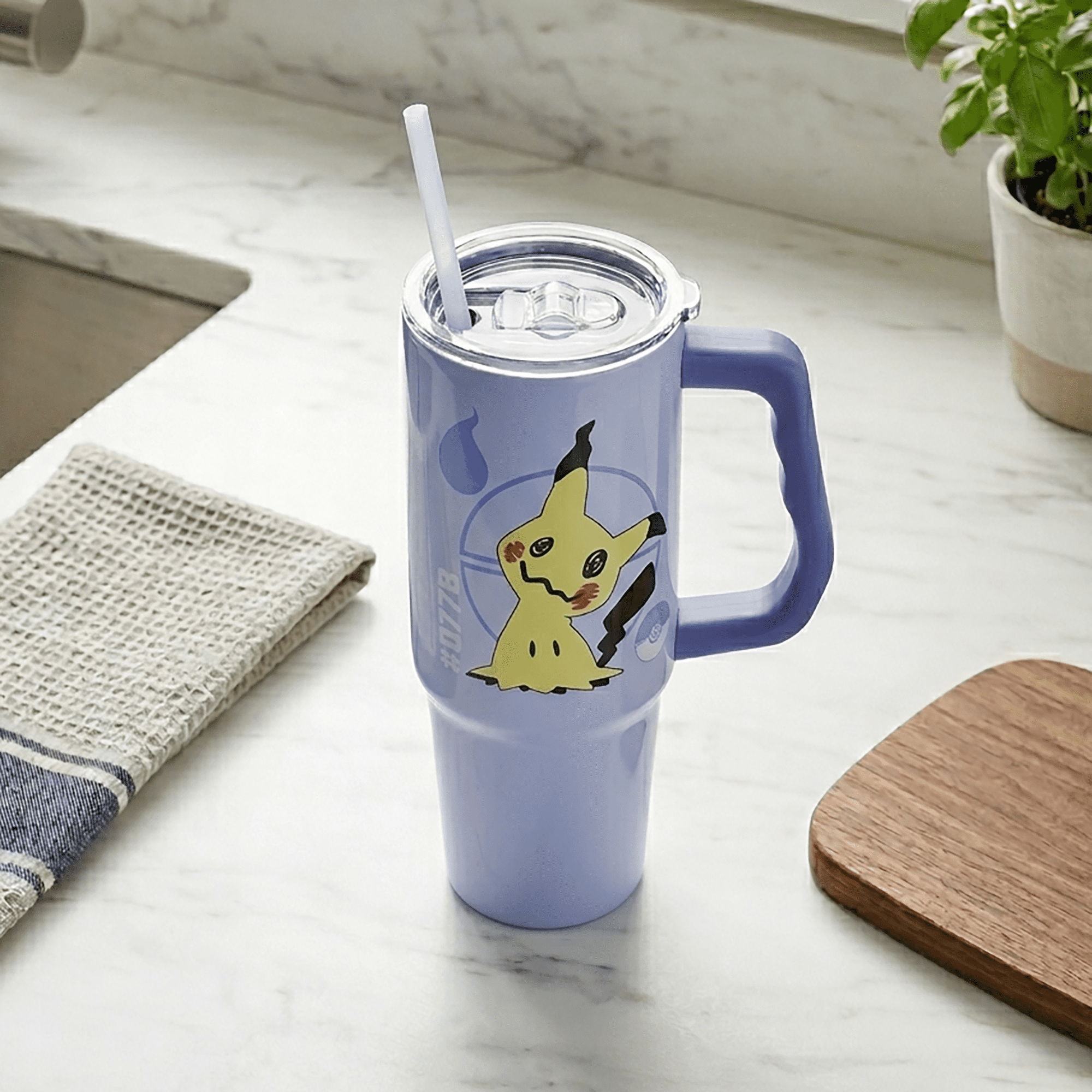 Pokemon Mimikyu & Type 30oz Stainless Steel Tumbler with Handle and Straw
