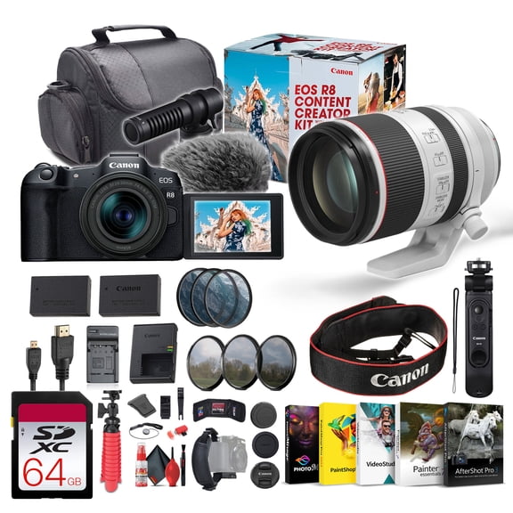 Canon EOS R8 Camera Content Creator Kit with RF 24-50mm f/4.5-6.3 IS STM Lens - Bundle (International Version)