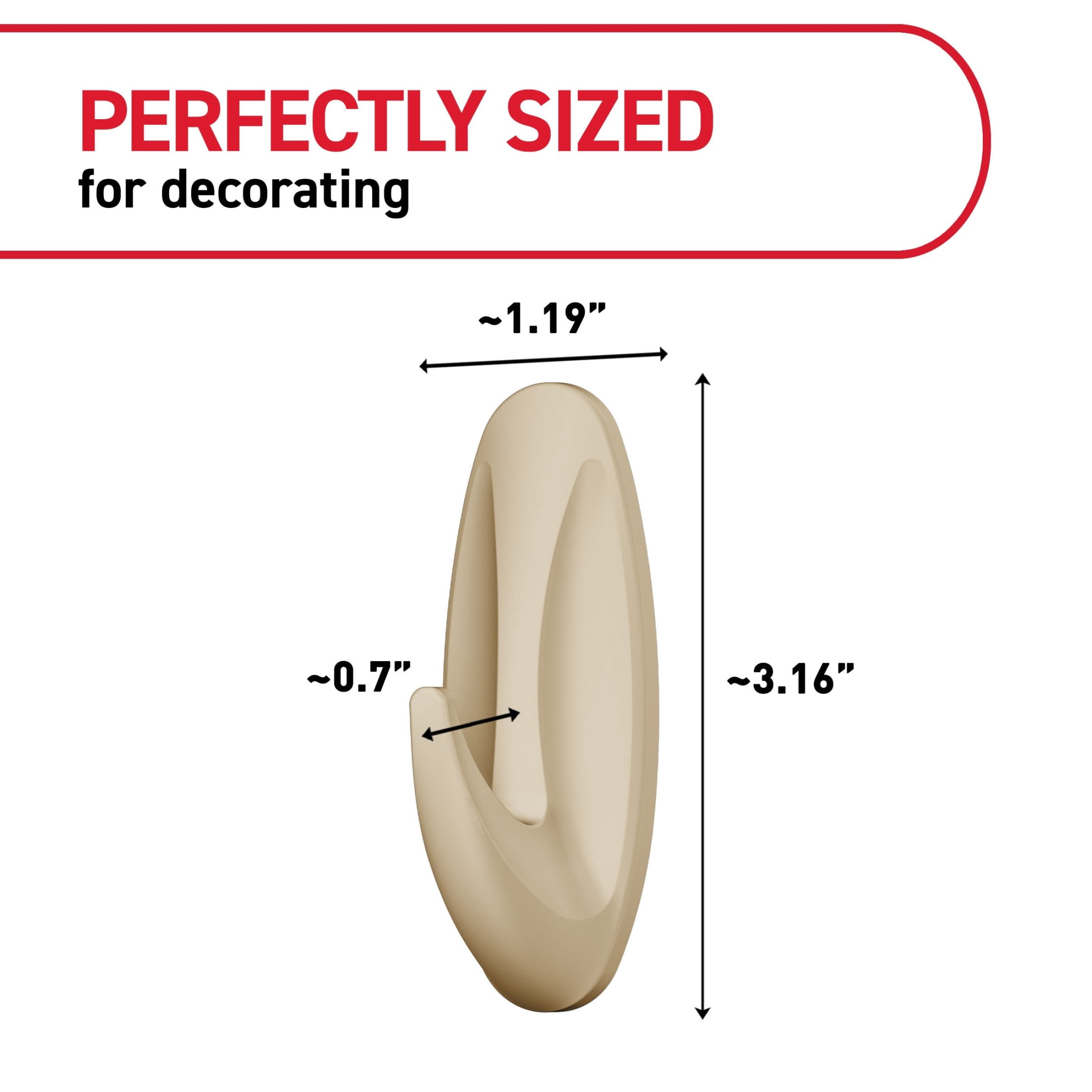 Command Medium Designer Hooks, Latte, Holds 3 lbs, 4 Hooks, 6 Adhesive Strips