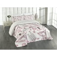 thumbnail image 2 of Ambesonne Eiffel Tower Quilted Coverlet 3 Pcs, Paris Honeymoon, Queen Size, Pale Pink White, 2 of 4