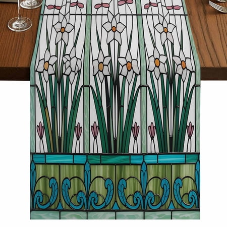Table Runners 36 Inches Long Dress Scarves Green Butterfly Flower Farmhouse Kitchen Table Runner Short Coffee Tablerunners Stained Glass Dragonfly Floral Plant 13x36 Inch