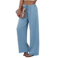thumbnail image 3 of Wide Leg Pants for Women Drawstring Elastic Waist Trousers with Pockets Summer Vacation Clothes Light Blue S, 3 of 9