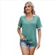 thumbnail image 2 of Camisetas de Corta con Cuello en U para Mujer, Blusas de Verano con Contraste, Camisas Informales de Negocios, Camisetas Holgadas. Verde Frijol L, 2 of 9