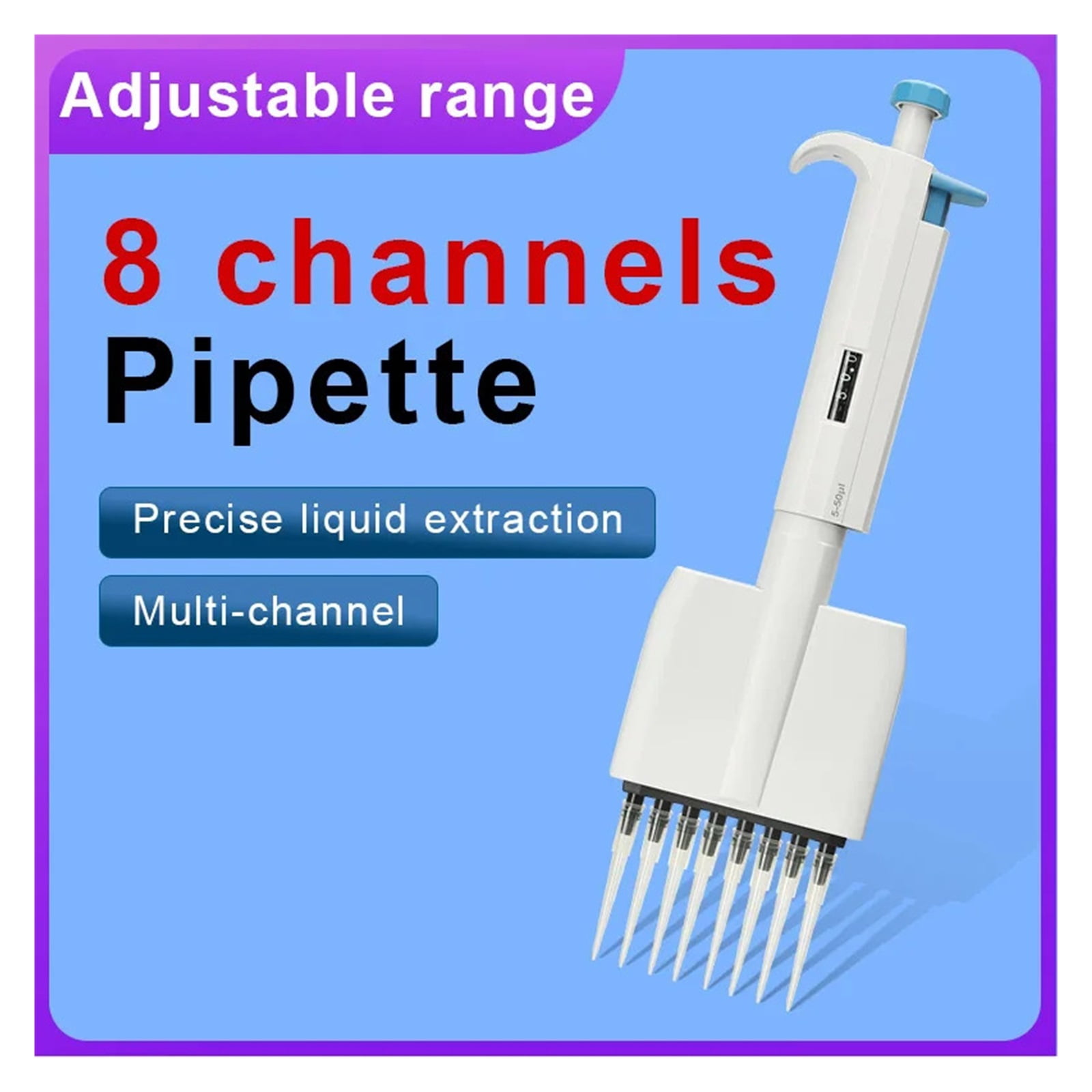 Multichannel Pipette Gun Adjustable Volume 8 Channels Pipettor Lab Equipment Machinical ,Precision & Accuracy