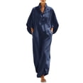 thumbnail image 2 of Hvogkswy Cotton Linen Dress for Women Solid Mock Neck Half Button Maxi Dresses Batwing Sleeve Pockets Loose Flowy Casual Summer Dresses, 2 of 8