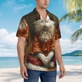 thumbnail image 3 of Balery Haystack Meditating Cat Camisas hawaianas de manga corta para hombre, camisas playeras de corte holgado, camisas de vacaciones con botones,Small, 3 of 7
