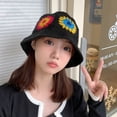 thumbnail image 3 of LinYooLi Female Handmade Flower Knitted Fisherman Hat Women Crochet Color Matching Bucket Cap Autumn Winter Ladies Warm Wool Panama Caps, 3 of 6