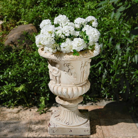 Christopher Knight Home 27" MGO Vintage Garden Urn Planter, Large Outdoor Decorative Pot, Antique White
