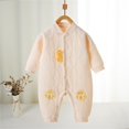 thumbnail image 2 of QIbmong Infants Newborn Romper Button down Long Sleeve Collared V Neck Bodysuit Casual Claw Embroidery Cute Winter Warm Clothing Sets(6-9 Months,Pink), 2 of 6