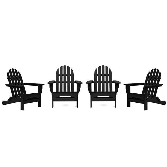 DuroGreen Folding Adirondack Chairs Made With All-Weather Tangent Lumber, Set of 4, Oversized, High End Patio Furniture for Porch, Lawn, Deck, or Fire Pit, No Maintenance, , Black