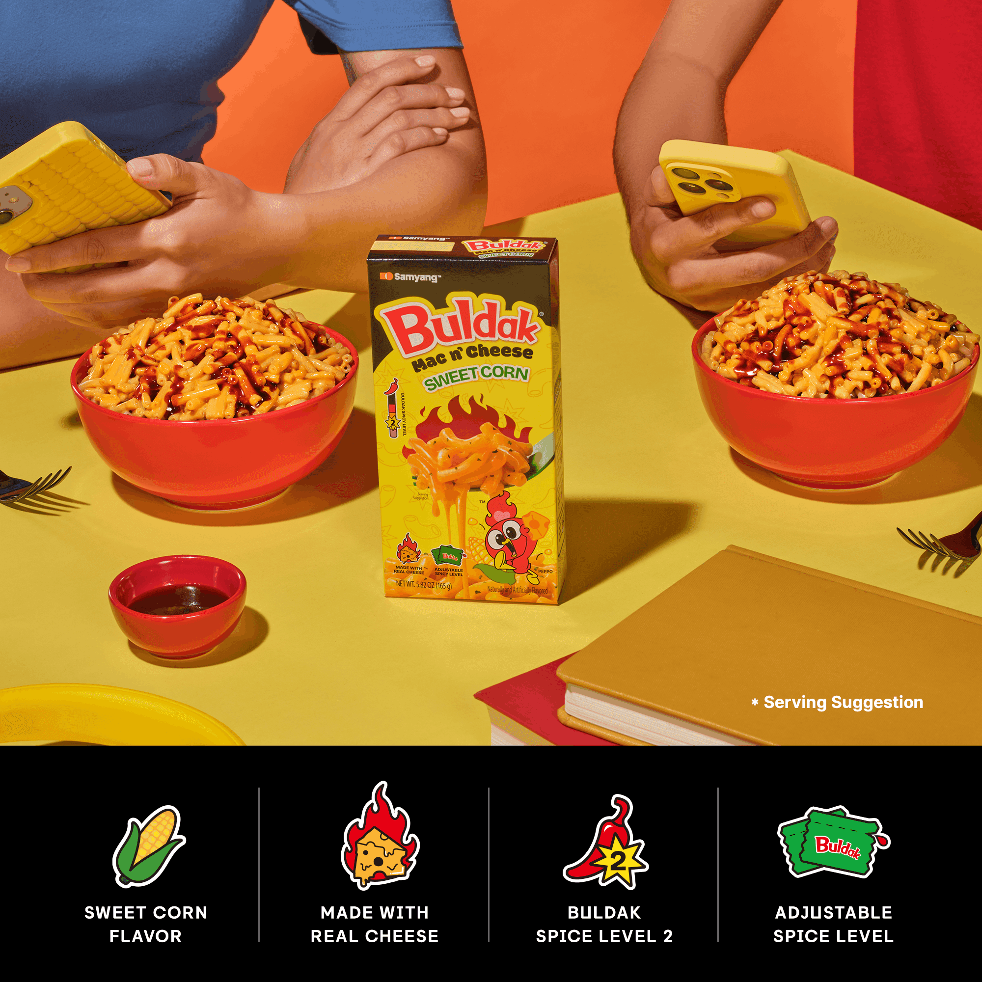 Buldak Mac & Cheese Sweet Corn Flavor Box with Spicy Sauce