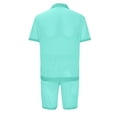 thumbnail image 3 of VBTAPA Men Hawaiian Beach Sets 2 Piece Mesh Outfits Short Sleeve Button Down Shirts and Drawstring Waist Shorts Set Breathable Summer Outfits Lightning Sales of Today Light Blue XL, 3 of 5