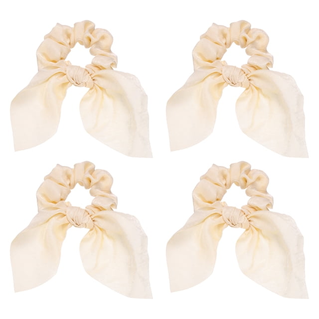 Uxcell 4Pcs Scrunchies de Lazo, Lazos para el Cabello de Poliéster Cinta de Satén Elástica con Sujetadores de Bufanda de Coleta con Lazo para Mujeres y Niñas, Uso Diario, Fiesta, Blanco Lechoso
