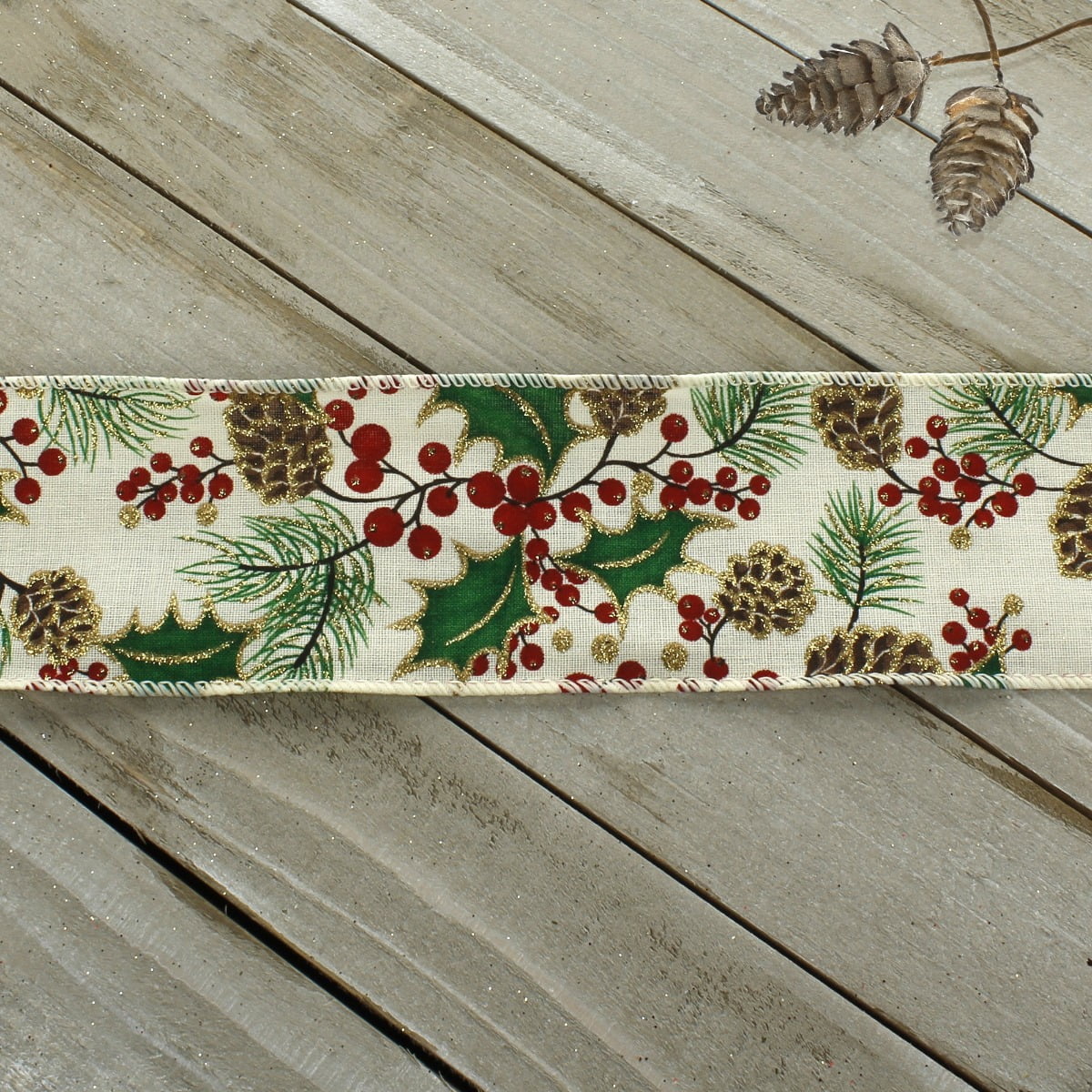 Ribbon Traditions Winter Berries Natural Wired Ribbon 2 1/2 by 25 Yards