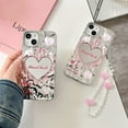 thumbnail image 6 of Cute Pink White Love Heart Star Water Ripple Plating Mirror Lanyard Chain Phone Case Compatible with iPhone Case (Silver,iPhone 13), 6 of 6