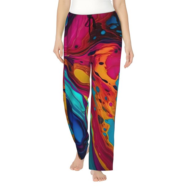 Fotbe Colorful Abstract Swirls Pantalones de Pijama para Mujer, Pantalones de Dormir, Pantalones Pj con Cordón y Bolsillos-X-Large