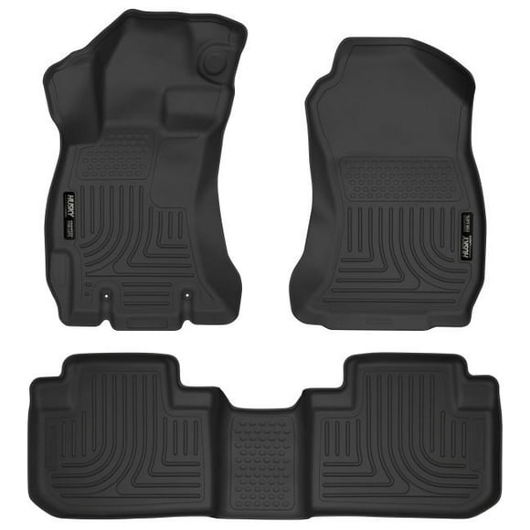 Fits 2014-2018 Subaru Forester Husky Liner Floor Liner 99881 WeatherBeater; Molded Fit; Smooth Arcing Ribs/Raised Heel Pad; Black; Rubber; 3 Piece