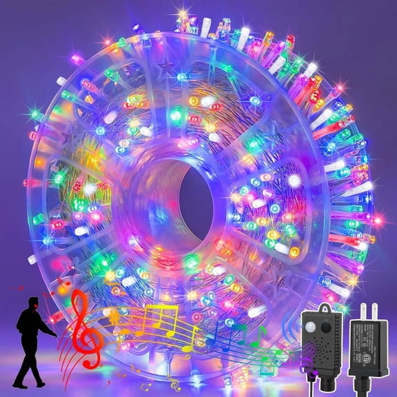 165ft Christmas Decorative Mini Lights With Music , 500 LED Transparent Wire Fairy Starry String Light Plug in, 16Lighting Modes for Indoor Xmas Tree Wedding Party Decoration (7colors Multicolor )