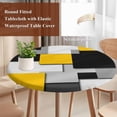 thumbnail image 5 of Yellow Black Patchwork Round Fitted Table Cover Abstract Retro Art Waterproof Table Cloth with Elastic Edge Wipeable Tablecloth for Picnic Camping Party Fits 36"-44" Diameter, 5 of 8