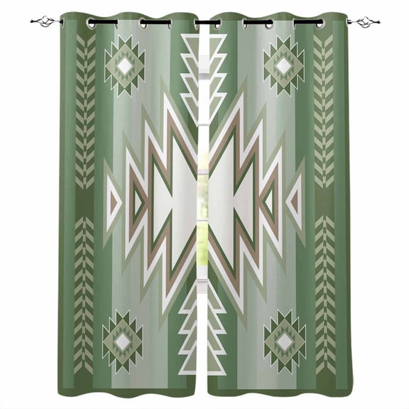 Sage Green Boho Blackout Curtains 72 Inches Long, American Native Southwest Abstract Art Thermal Insulated Black Out Curtains, Darkening Window Curtain Drapes for Bedroom Living Room 52"x72" 2 Panels