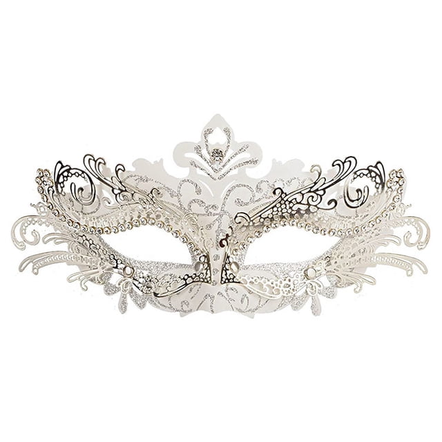 Máscara de mascarada, máscaras venecianas de Mardi Gras Deecorations para mujer, blanco, uno, máscara de metal de media cara