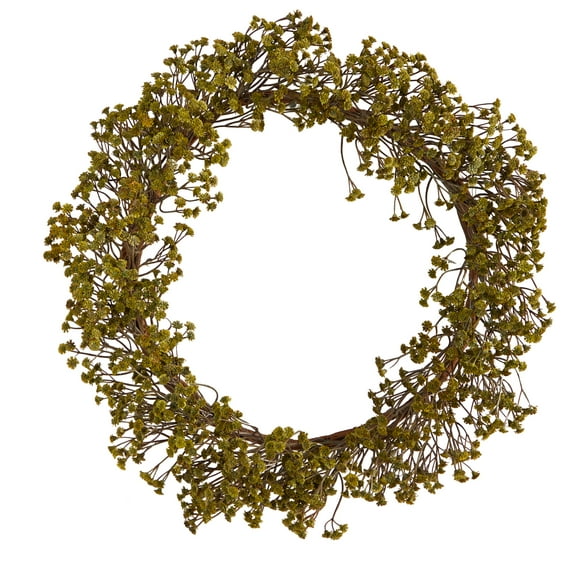 Nearly Natural Plastic Artificial Autumn Gypsophila Wreath, 20" (Green)