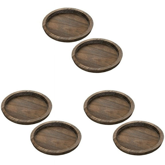 6Pcs Rustic Wooden Tray Candle Holder - Small Decorative Plate Pillar Candle Tray Wood for Farmhouse Dining Table