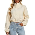 thumbnail image 2 of Mifsaly Women's Long Sleeve Sweatshirts Full Zip Collared Pullover Tops Drawstring Cropped Warm Fall Winter Fashion Sweat Shirts, 2 of 6