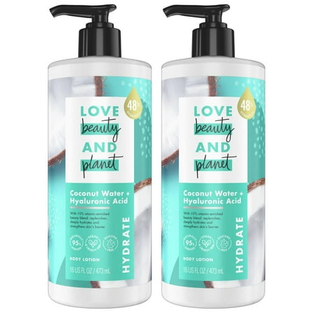 Love Beauty And Planet Lotion - Moisturizing Coconut Lotion with Hyaluronic Acid, Natural Body Lotion for Women, Dry Skin Lotion Scented with Mimosa Flower Extract, 16 Fl Oz (Pack