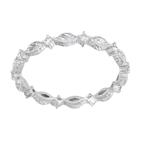 AFFY Round Cut White Natural Diamond Full Eternity Band Ring In 14K Solid White Gold (0.16 Ct), Size-4