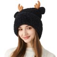 thumbnail image 2 of jobturf Winter Hats for Women Cute Reindeer Antlers Fuzzy Beanie Windproof Snow Ski Hat Comfy Thickened Warm Cap for Cold Weather, 2 of 3