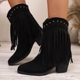 thumbnail image 6 of Taqqpue Women Boots Mid Calf Fringe Boots Casual Winter Solid Color Pointed Suede Tassel Sleeve Boots Thick Heel Mid-Heel Boots, 6 of 9